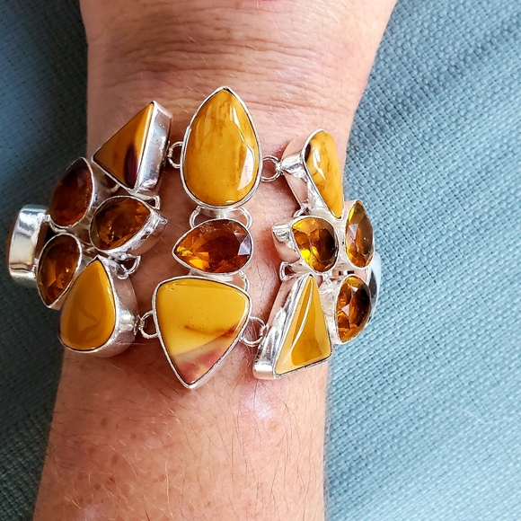 New Mookaite & Citrine 925 Silver Statement Bracelet. - Picture 12 of 13